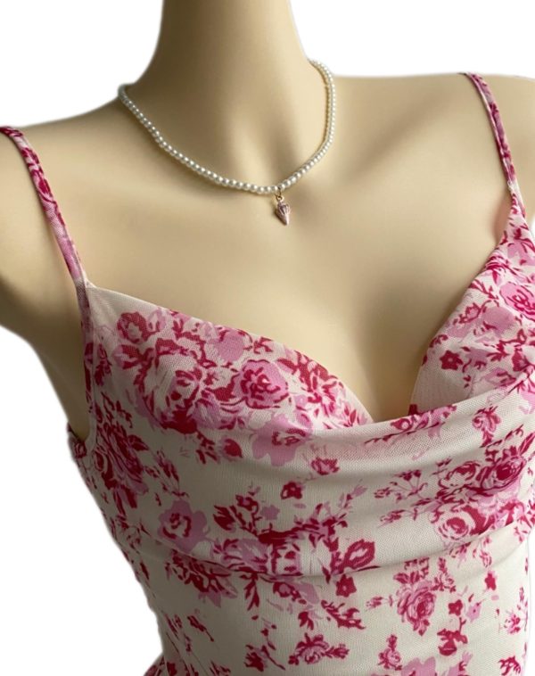 Women's Summer Spaghetti Strap Cowl Neck Satin Mini Tropical Dress