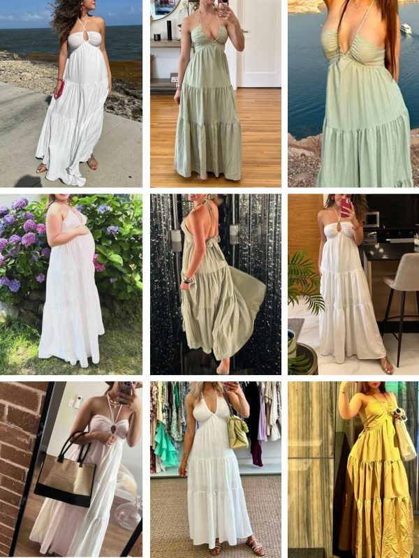 Women's Maxi Summer Dresses Halter V Neck Beach Dresses for Women A-Line Casual Dress for Vacation