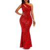 Sequins Fashion Sleeveless Oblique Collar Mermaid Women's Maxi Dress Bodycon Dress Party Dress