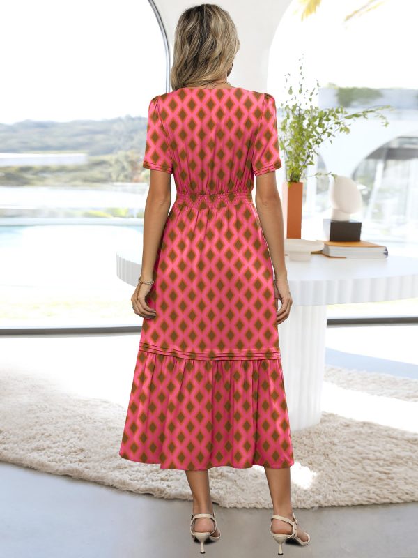 Women 2025 Summer Boho Maxi Dresses Floral Short Sleeve V Neck Elastic Waist Tiered Flowy Long Beach Vacation Dress