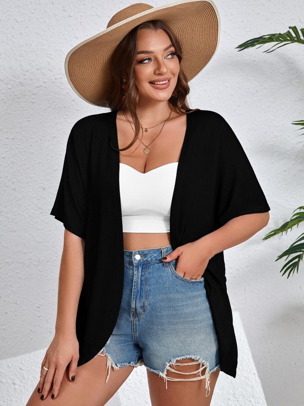 Women's Plus Size Lightweight Open Front Cardigan 3/4 Sleeve Cover Ups Shrugs Shawls and Wraps Kimono Jacket Coat
