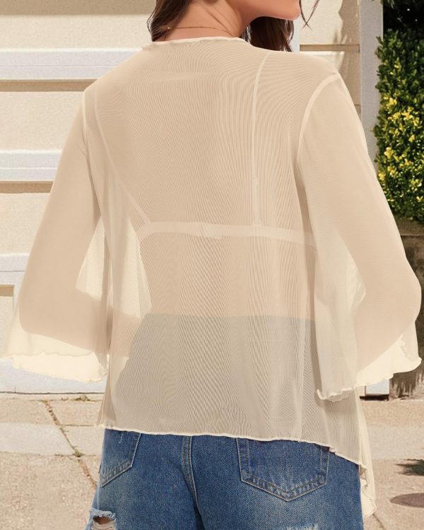 Women's Short Cardigan Bolero Shrug Sheer Tie Front Top 3/4 Sleeve Jacket for Dress