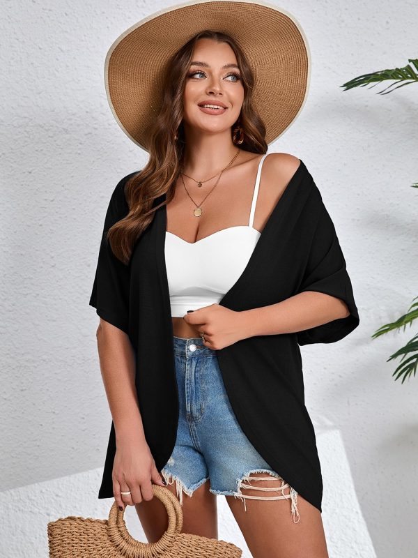 Women's Plus Size Lightweight Open Front Cardigan 3/4 Sleeve Cover Ups Shrugs Shawls and Wraps Kimono Jacket Coat