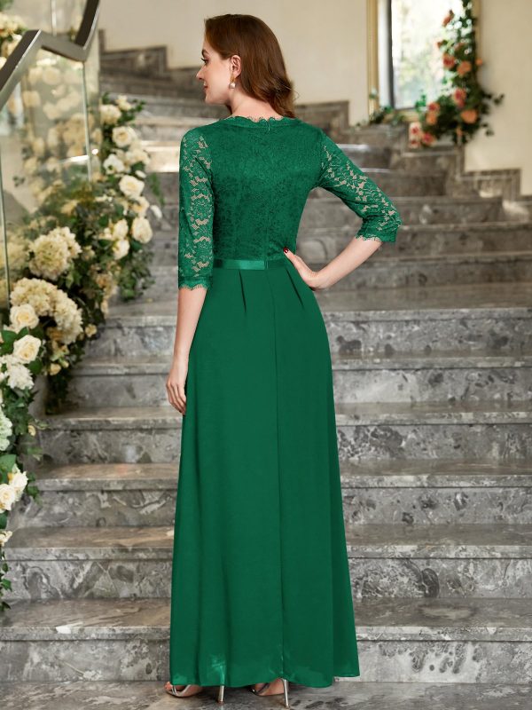Women's Formal Floral Lace 2/3 Sleeves Long Evening Party Maxi Dress