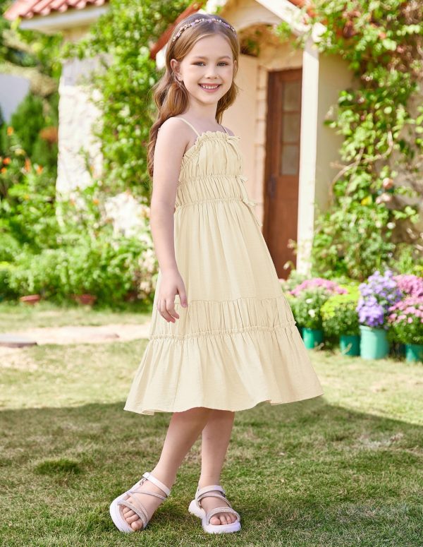 Girls Summer Dress Spaghetti Strap Midi Casual Sundress Sleeveless Party Elegant Dress 5-12Y