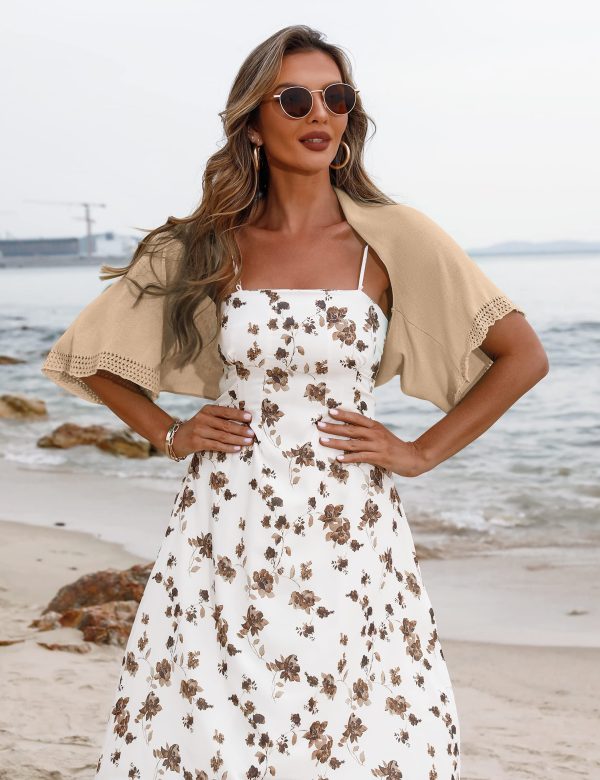 Women's Short Sleeve Bolero Shrug for Dresses Open Front Knit Cropped Cardigan Loose Sheer Cardigan Sweater