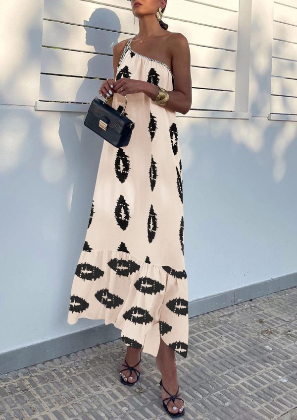 Women's 2025 Summer Maxi Dresses One Shoulder Printed Flowy Boho Beach Vacation Long Sundress