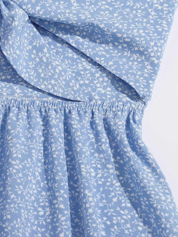 Women's Boho Floral Print Twist Front Cami A Line Mini Dress