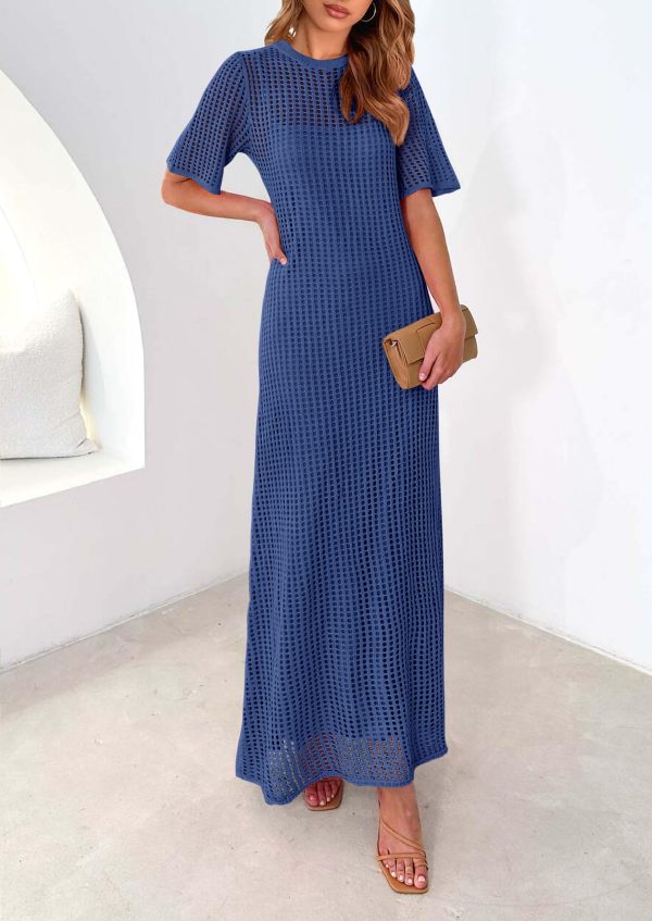 Womens Eyelet Cover Up Dress 2025 Summer Vacation Resort Maxi Dresses Beach Short Sleeve Hollow Out Sundress