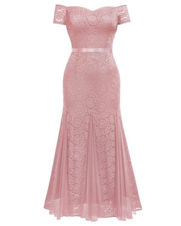 Women's Plus Size Formal Off Shoulder Vintage Floral Lace Mermaid Maxi Evening Party Dress