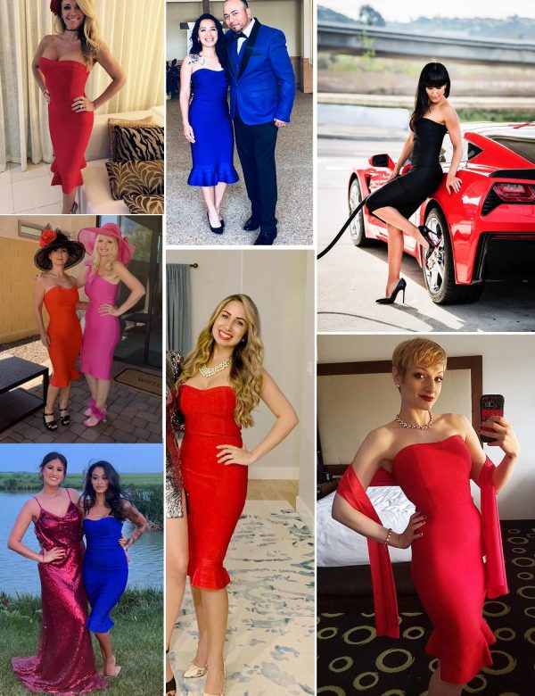 Women's Midi Cocktail Dresses Strapless Bandage Bodycon Dress Wedding Party Dress