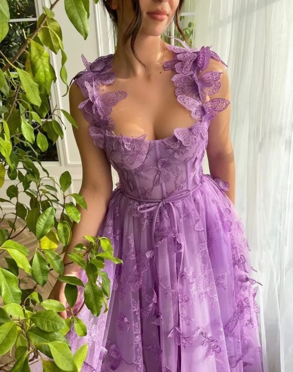 Tulle 3D Butterflies Prom Dresses for Women Spaghetti Straps Embroidered Sweetheart Formal Evening Party Gowns