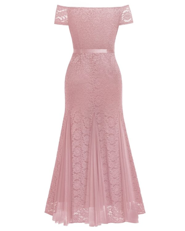 Women's Plus Size Formal Off Shoulder Vintage Floral Lace Mermaid Maxi Evening Party Dress
