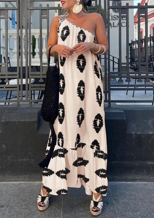 Women's 2025 Summer Maxi Dresses One Shoulder Printed Flowy Boho Beach Vacation Long Sundress