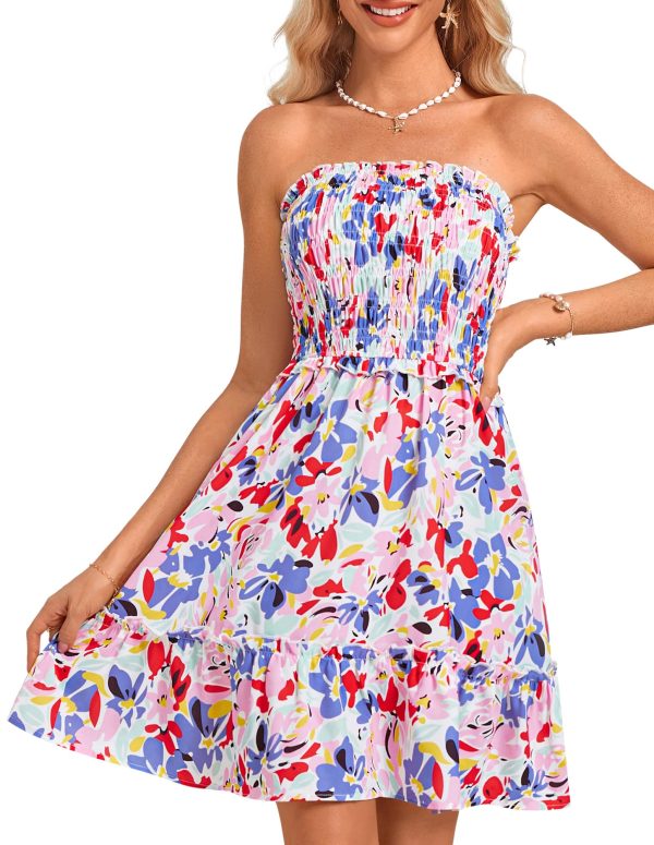 Summer Dresses for Women Beach Cover Ups 2025 Tube Strapless Floral Boho Print Sundress