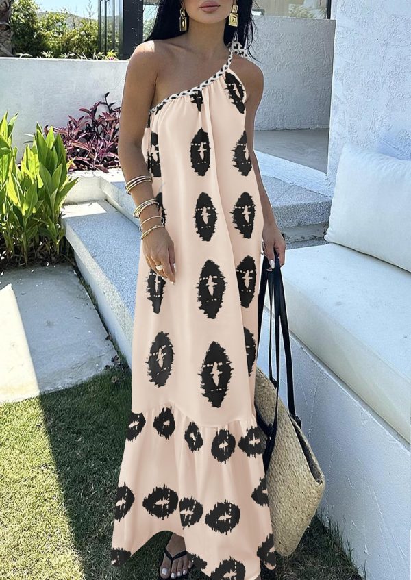 Women's 2025 Summer Maxi Dresses One Shoulder Printed Flowy Boho Beach Vacation Long Sundress