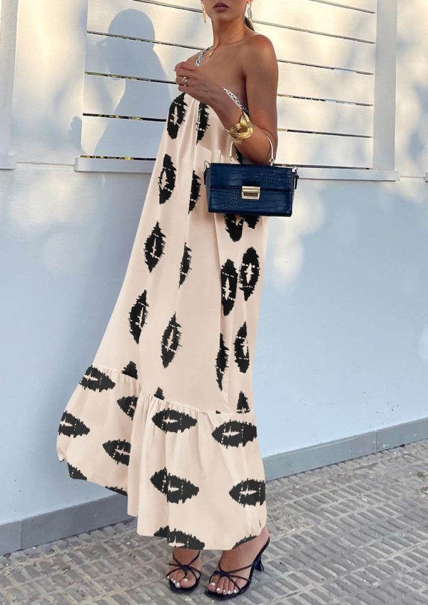 Women's 2025 Summer Maxi Dresses One Shoulder Printed Flowy Boho Beach Vacation Long Sundress