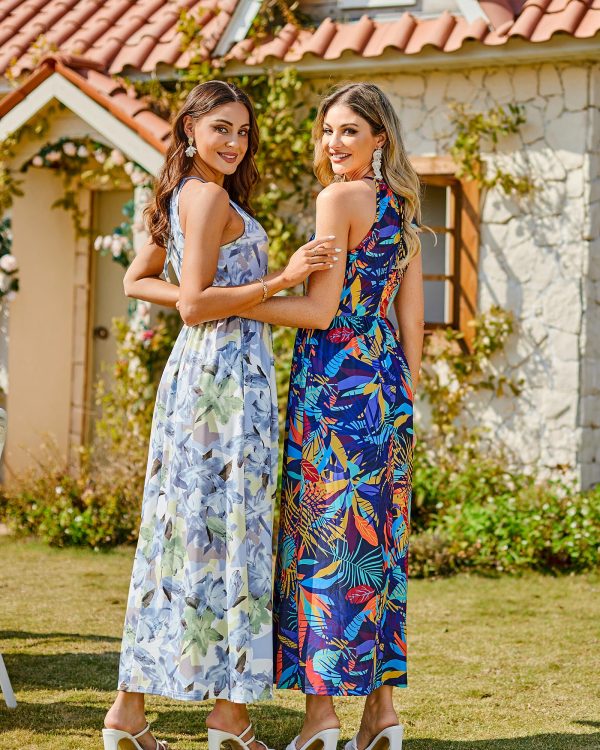Women's Summer Maxi Dress 2025 Casual Sleeveless Split Floral Sundress Beach Vacation Flowy Long Dresses