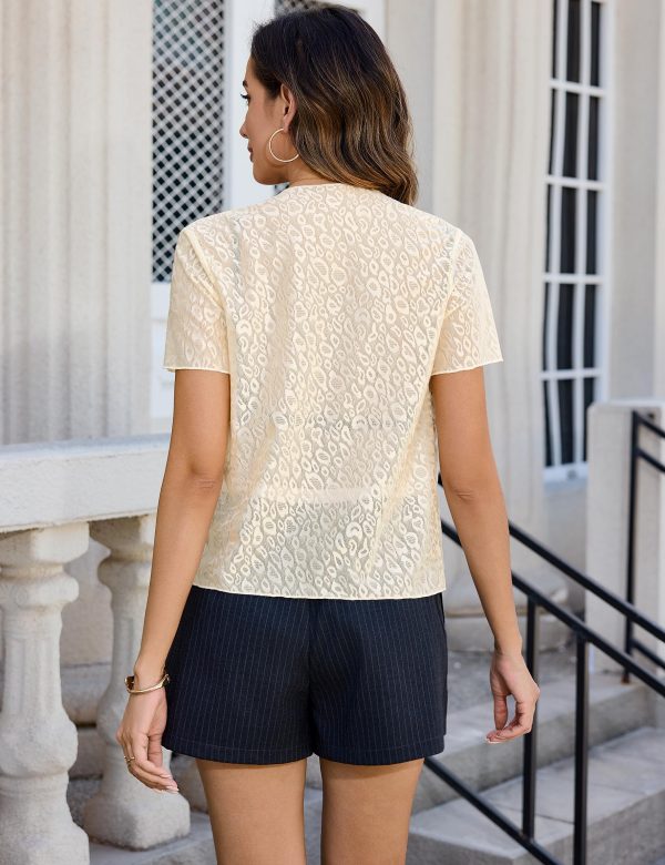 Women's Y2K Tie Front Shrugs Sheer Bolero Cropped Cardigan Short Sleeve Lightweight Tops